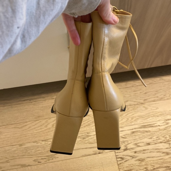 Zara Laced Up High Rectangular Heel Ankle Booties Beige Color NEW. - Picture 10 of 11